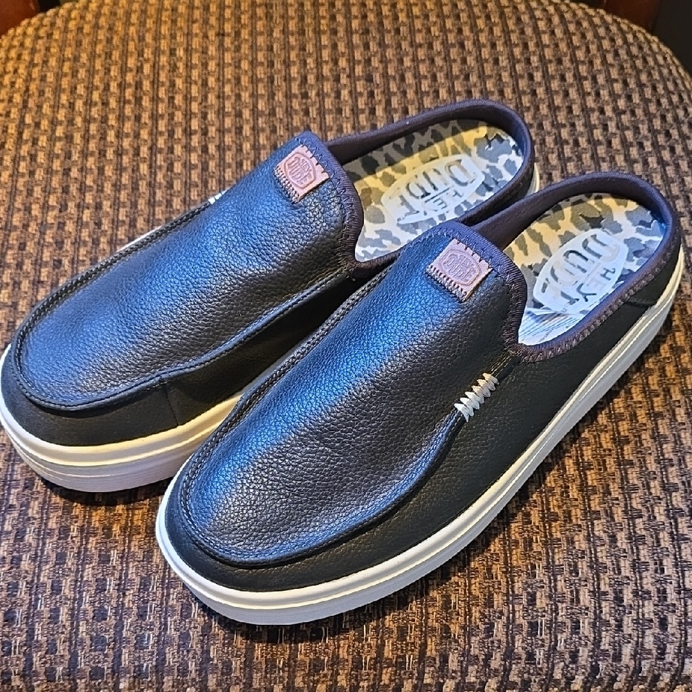Hey Dude Black Leather Slip-On Loafers